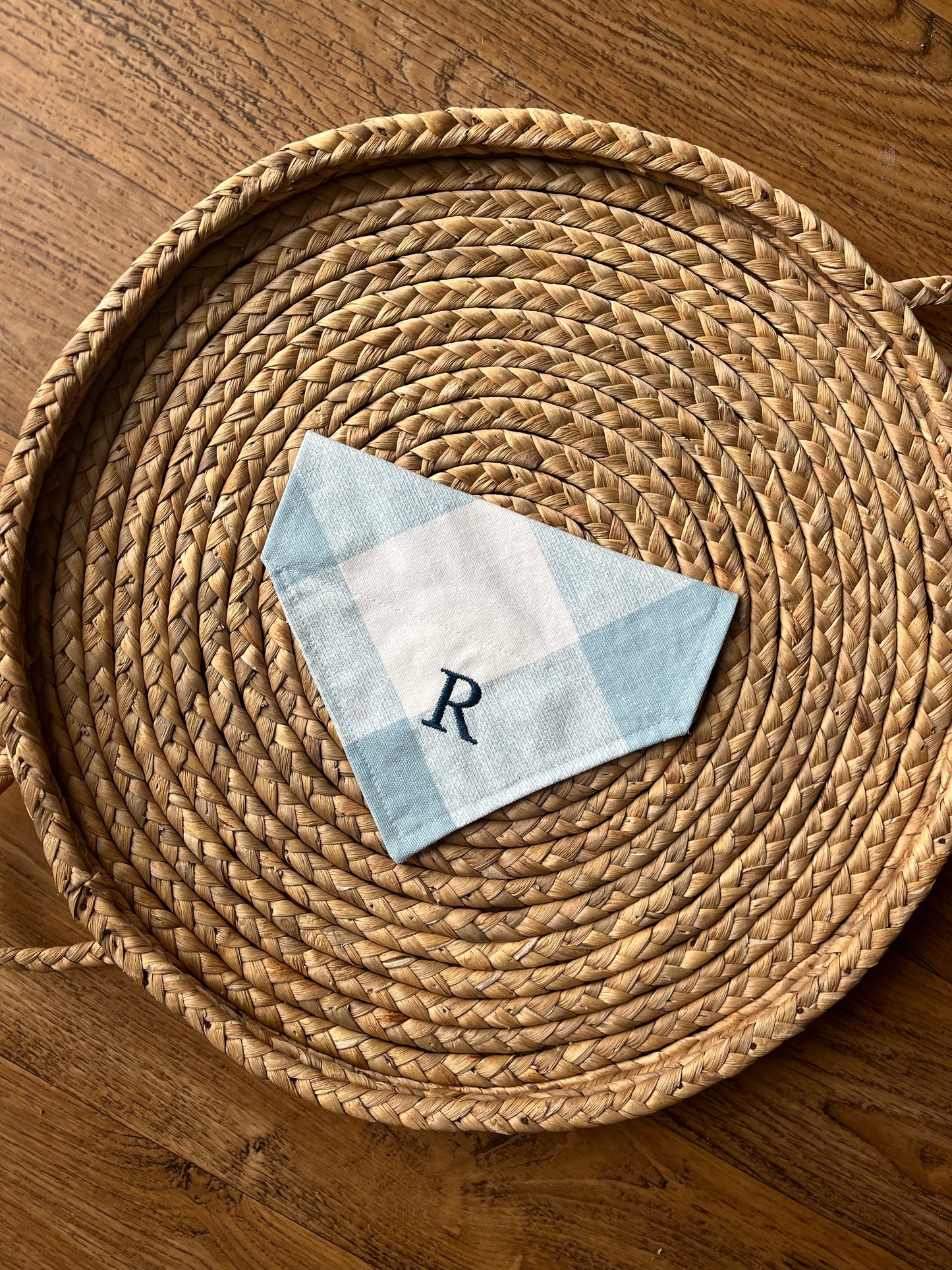 Embroidered Dog bandana with initial - Blue plaid
