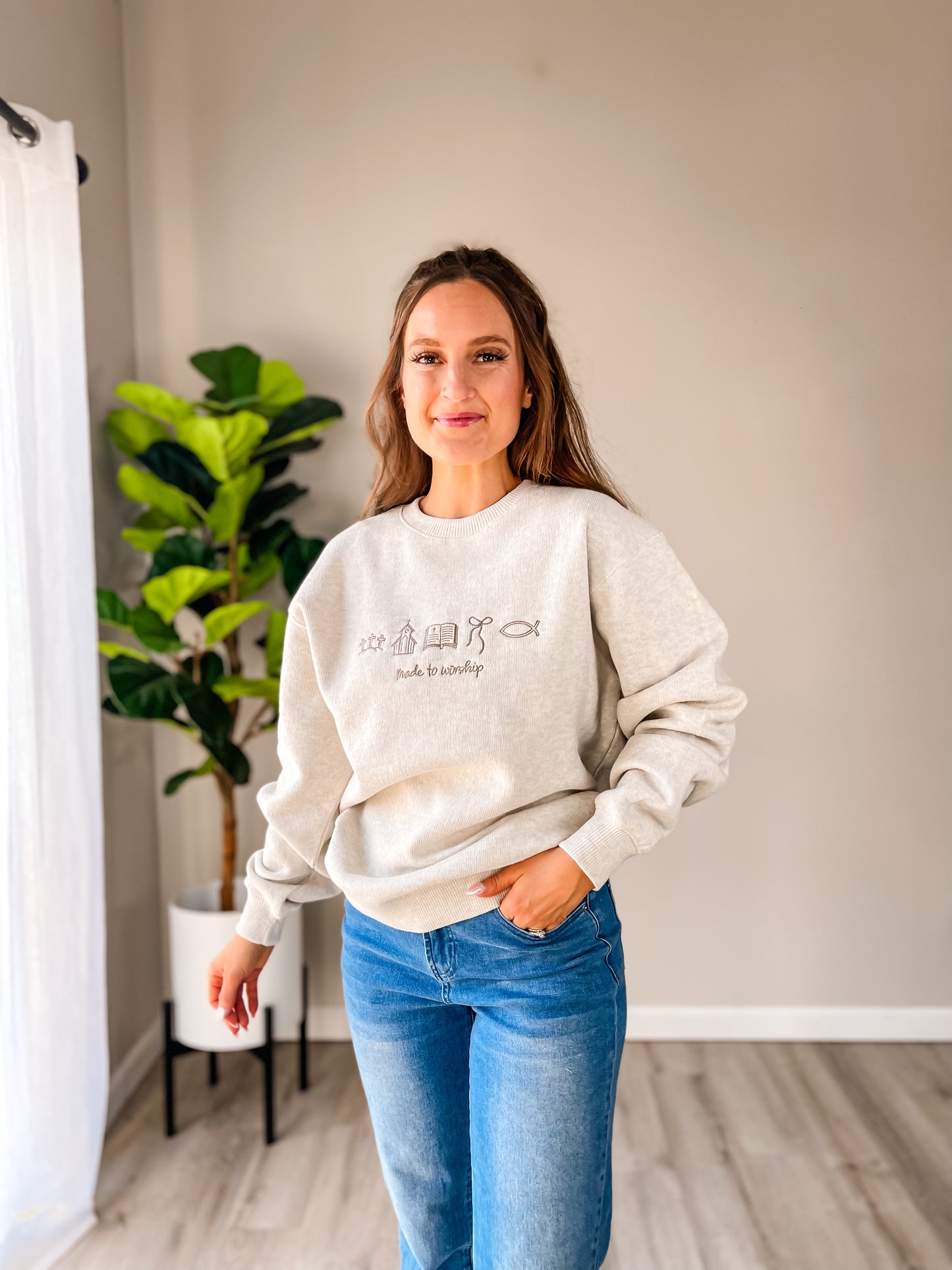 Made to Worship Embroidered Sweater – Women’s Faith-Inspired Pullover