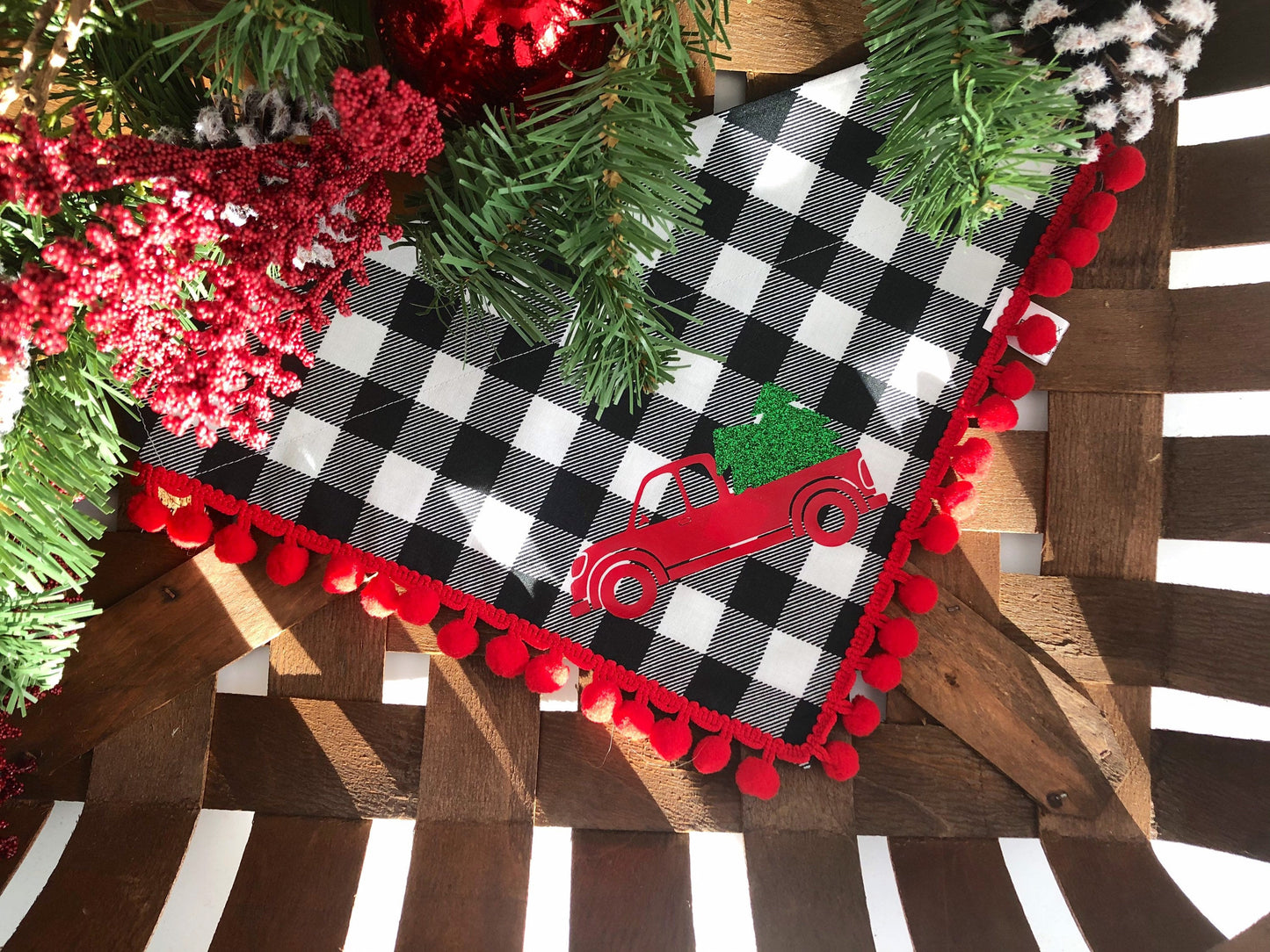 Red truck Christmas, Christmas, Christmas decor, Christmas dog, Christmas dog bandana, dog scarf, over the collar Christmas bandana