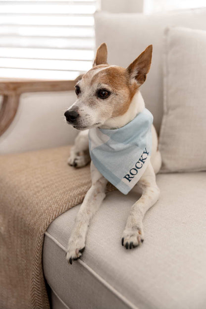 Personalized Embroidered Dog bandana - Blue plaid