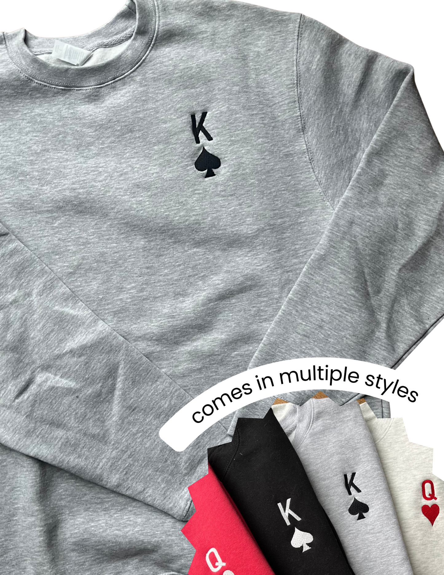 Embroidered King of Spades Sweatshirt - Gray