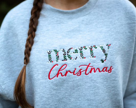 Women's Christmas Sweatshirt Embroidered - Holiday Floral