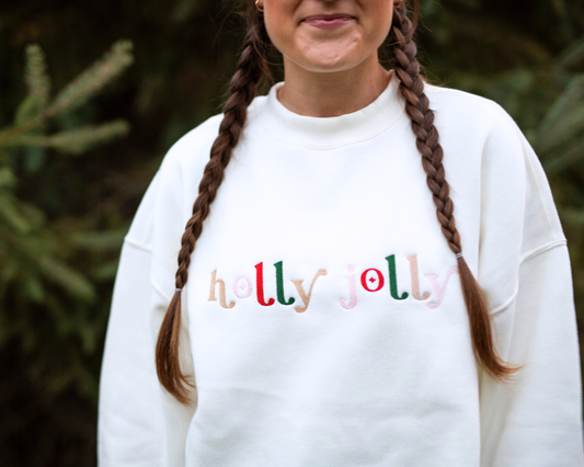Women's Christmas Sweatshirt Embroidered  - Holly Jolly