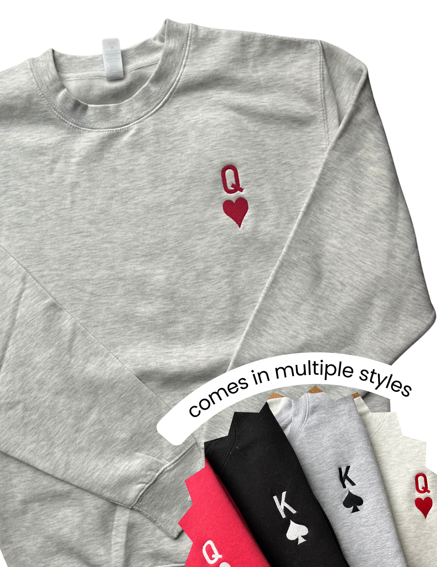 Embroidered Queen of Hearts Sweatshirt - Gray