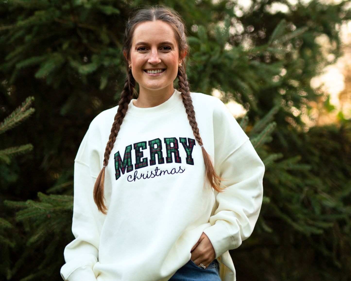 Women's Christmas Sweatshirt Embroidered  - Merry Christmas Applique