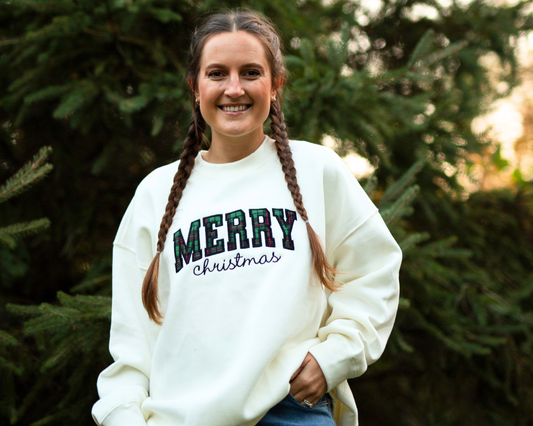 Women's Christmas Sweatshirt Embroidered  - Merry Christmas Applique