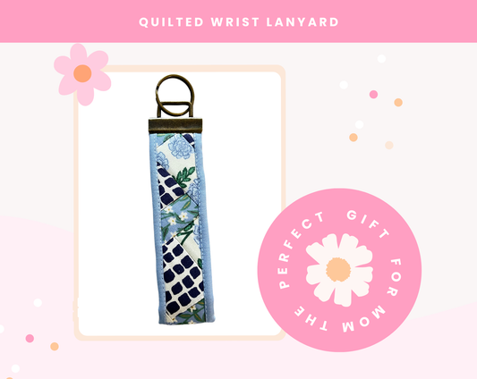 Quilted Wristlet Lanyard - Cottage Blue