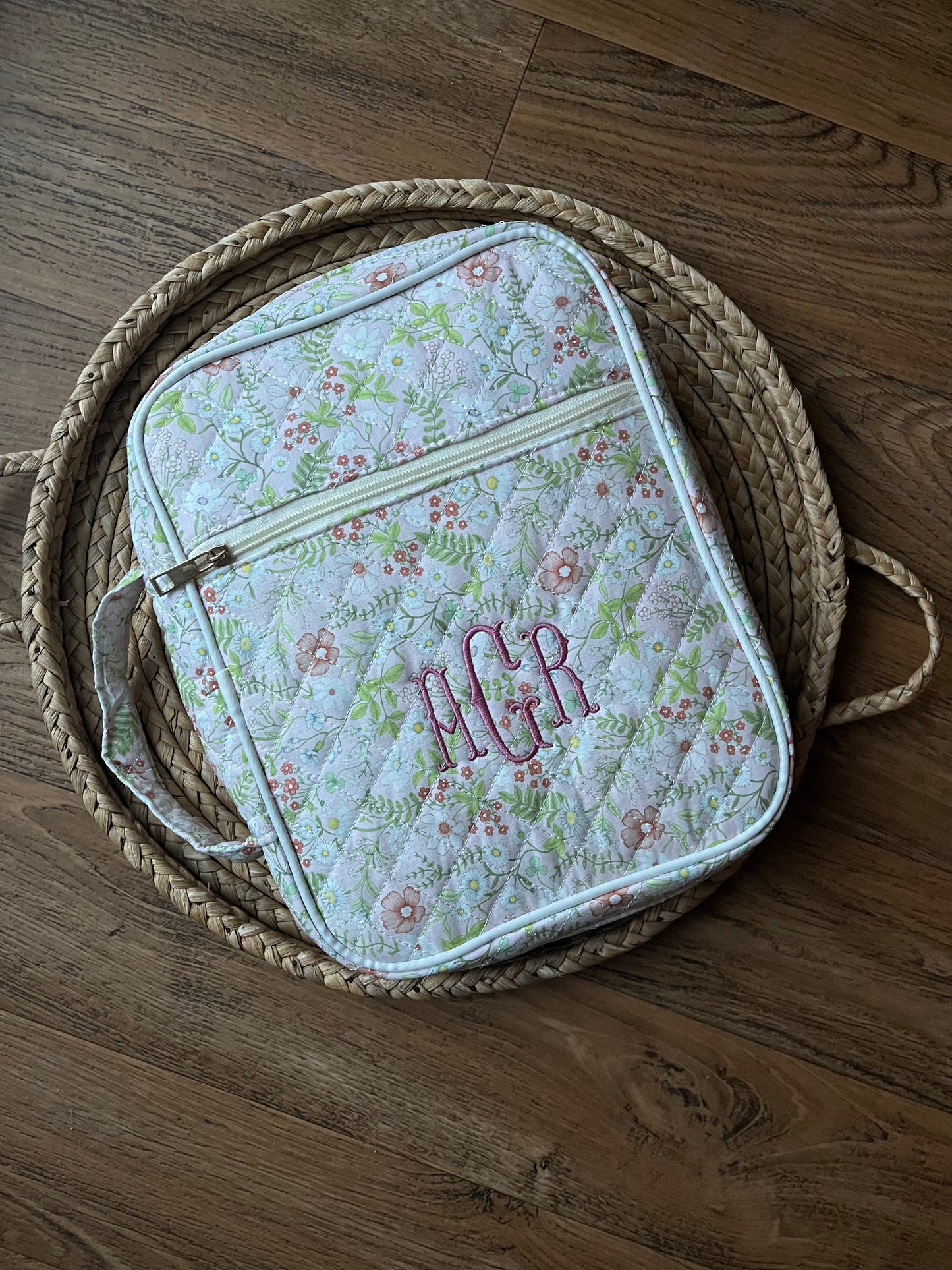 Quilted Floral Personalized Bible Cover/Case - Pink and Green