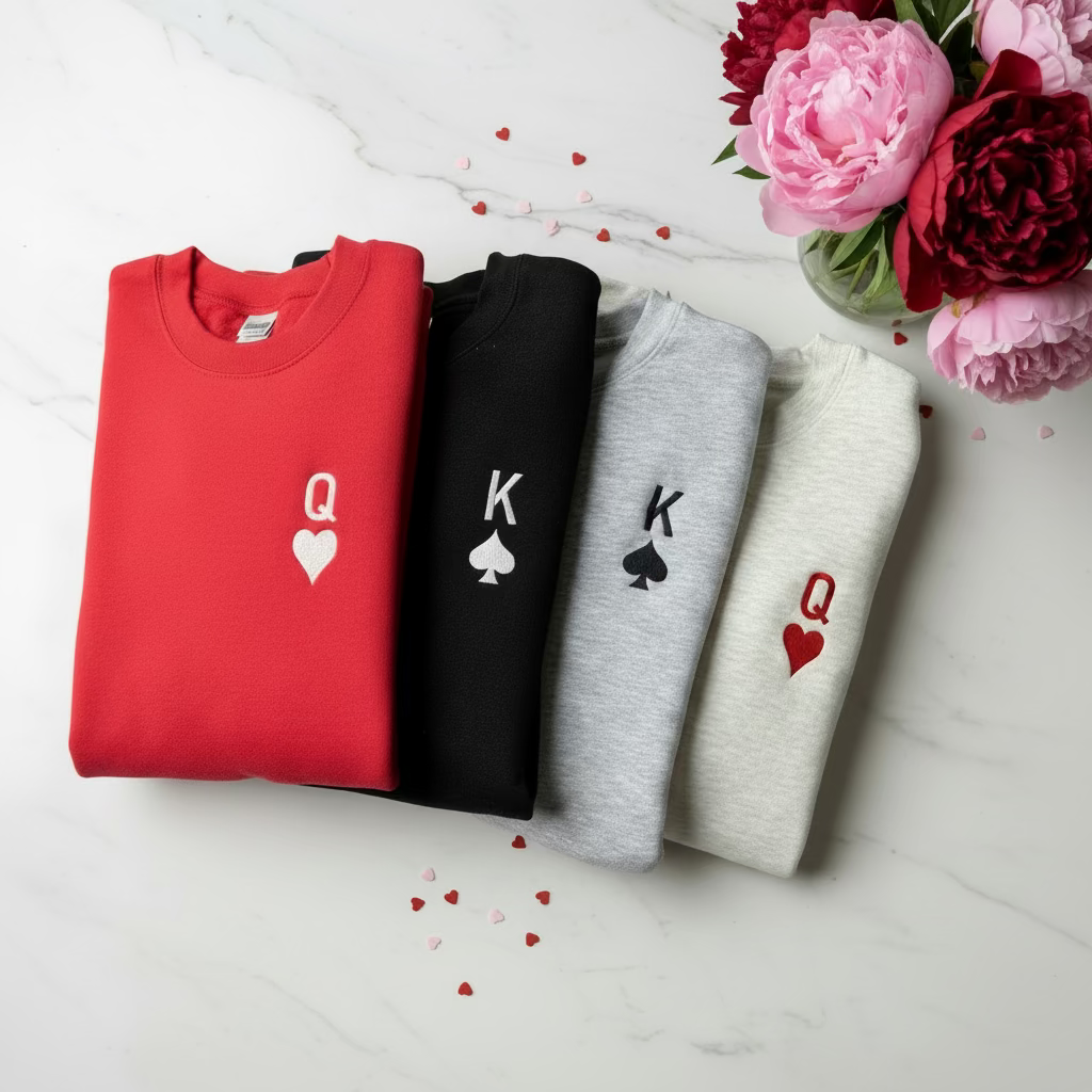 Embroidered Queen of Hearts Sweatshirt - Gray