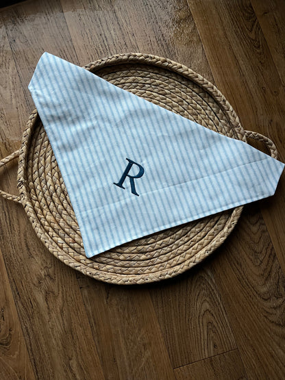 Embroidered Dog bandana with initial - Blue Stripe
