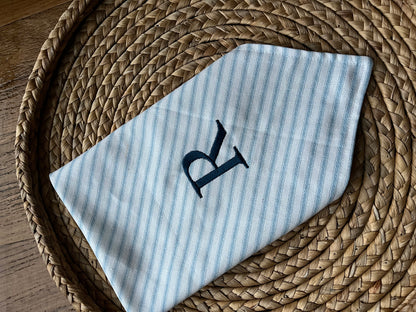 Embroidered Dog bandana with initial - Blue Stripe