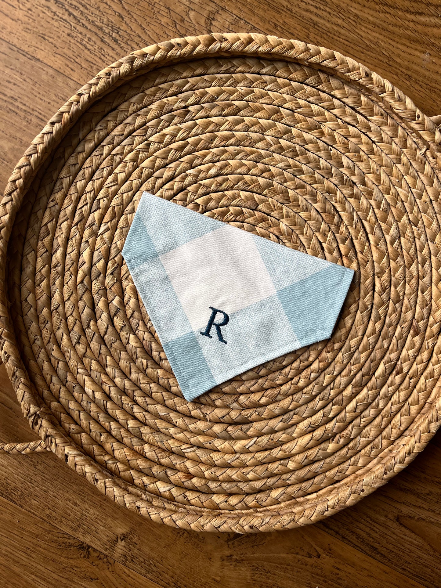 Embroidered Dog bandana with initial - Blue plaid