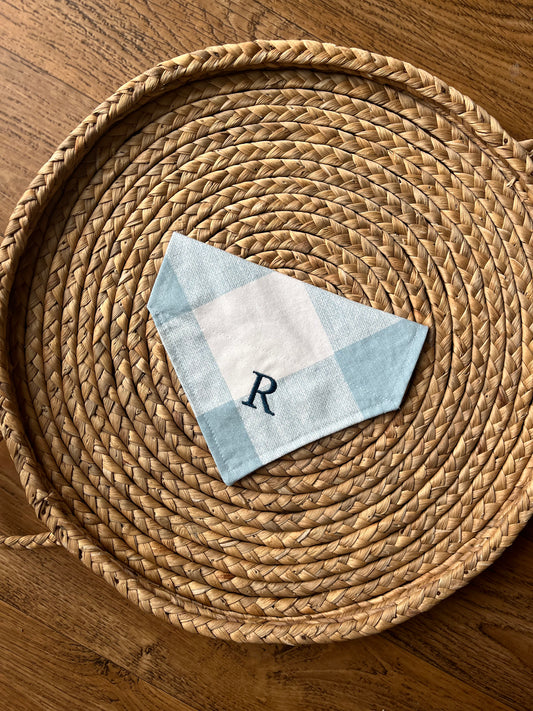 Embroidered Dog bandana with initial - Blue plaid