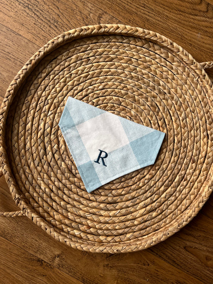 Embroidered Dog bandana with initial - Blue plaid