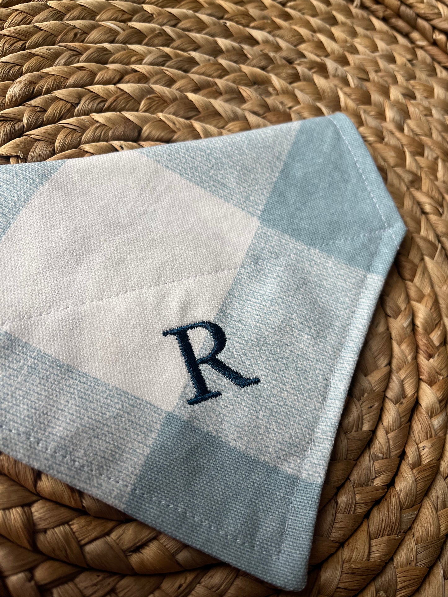Embroidered Dog bandana with initial - Blue plaid