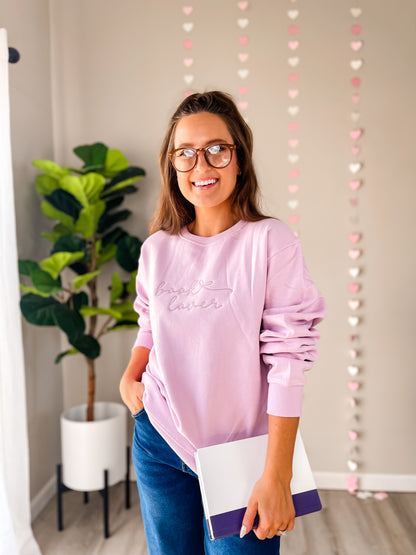Book Lover with bow sweatshirt Lavender