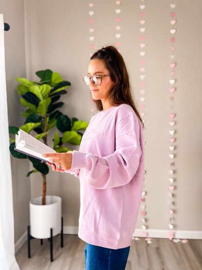 Book Lover with bow sweatshirt Lavender
