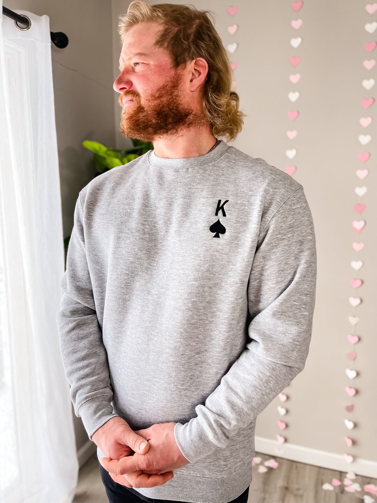 Embroidered King of Spades Sweatshirt - Gray