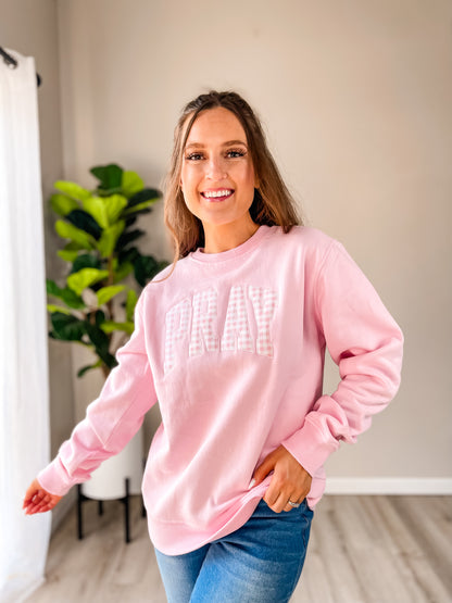 Blush Pink PRAY Embroidered Sweatshirt for Women | Christian Faith Crewneck | Inspirational Cozy Pullover