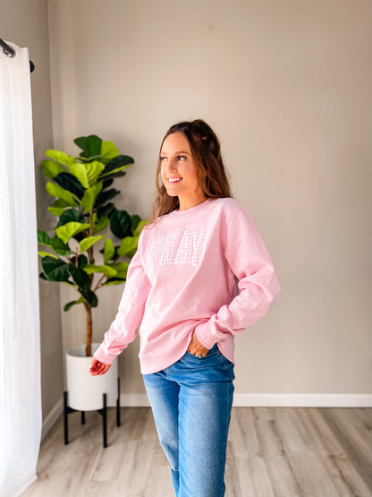 Blush Pink PRAY Embroidered Sweatshirt for Women | Christian Faith Crewneck | Inspirational Cozy Pullover
