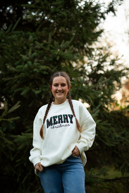 Women's Christmas Sweatshirt Embroidered  - Merry Christmas Applique
