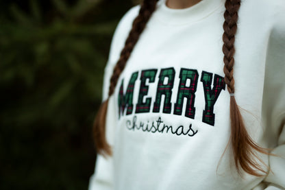 Women's Christmas Sweatshirt Embroidered  - Merry Christmas Applique