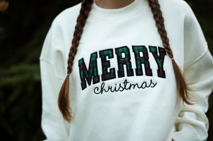 Women's Christmas Sweatshirt Embroidered  - Merry Christmas Applique