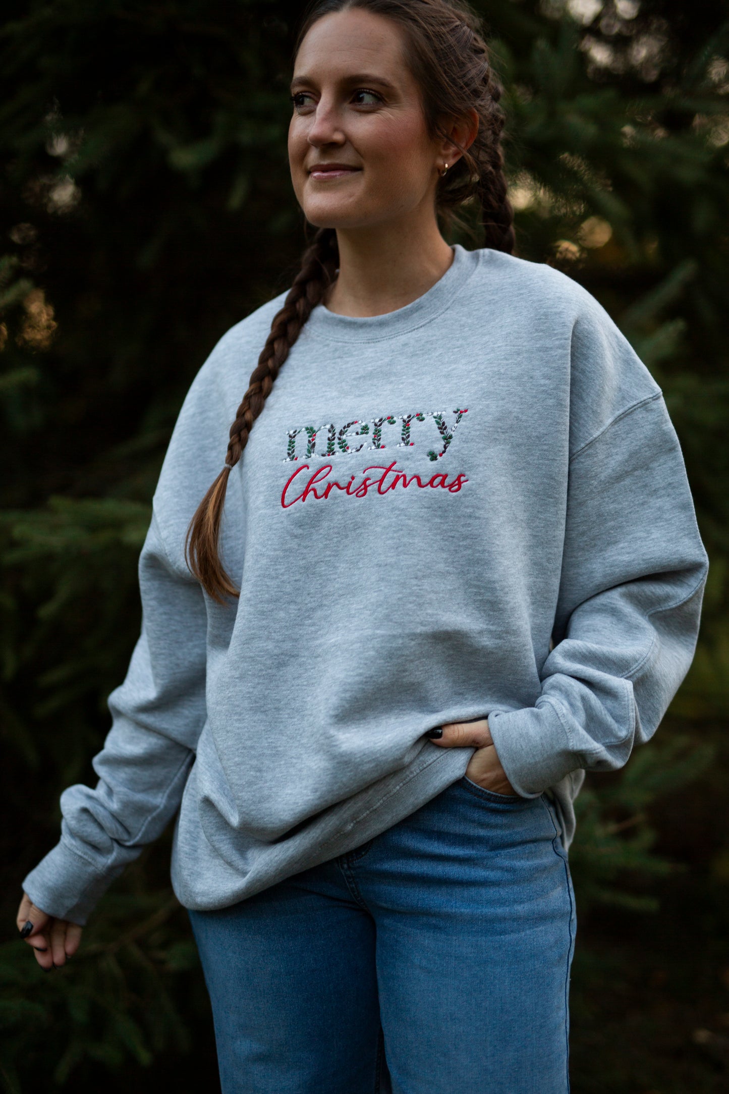 Women's Christmas Sweatshirt Embroidered - Holiday Floral