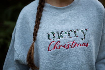 Women's Christmas Sweatshirt Embroidered - Holiday Floral