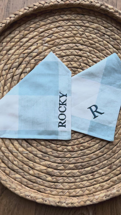 Embroidered Dog bandana with initial - Blue plaid
