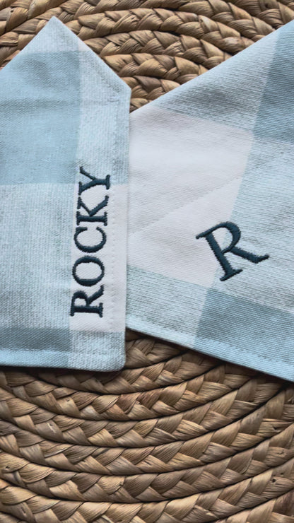 Personalized Embroidered Dog bandana - Blue plaid